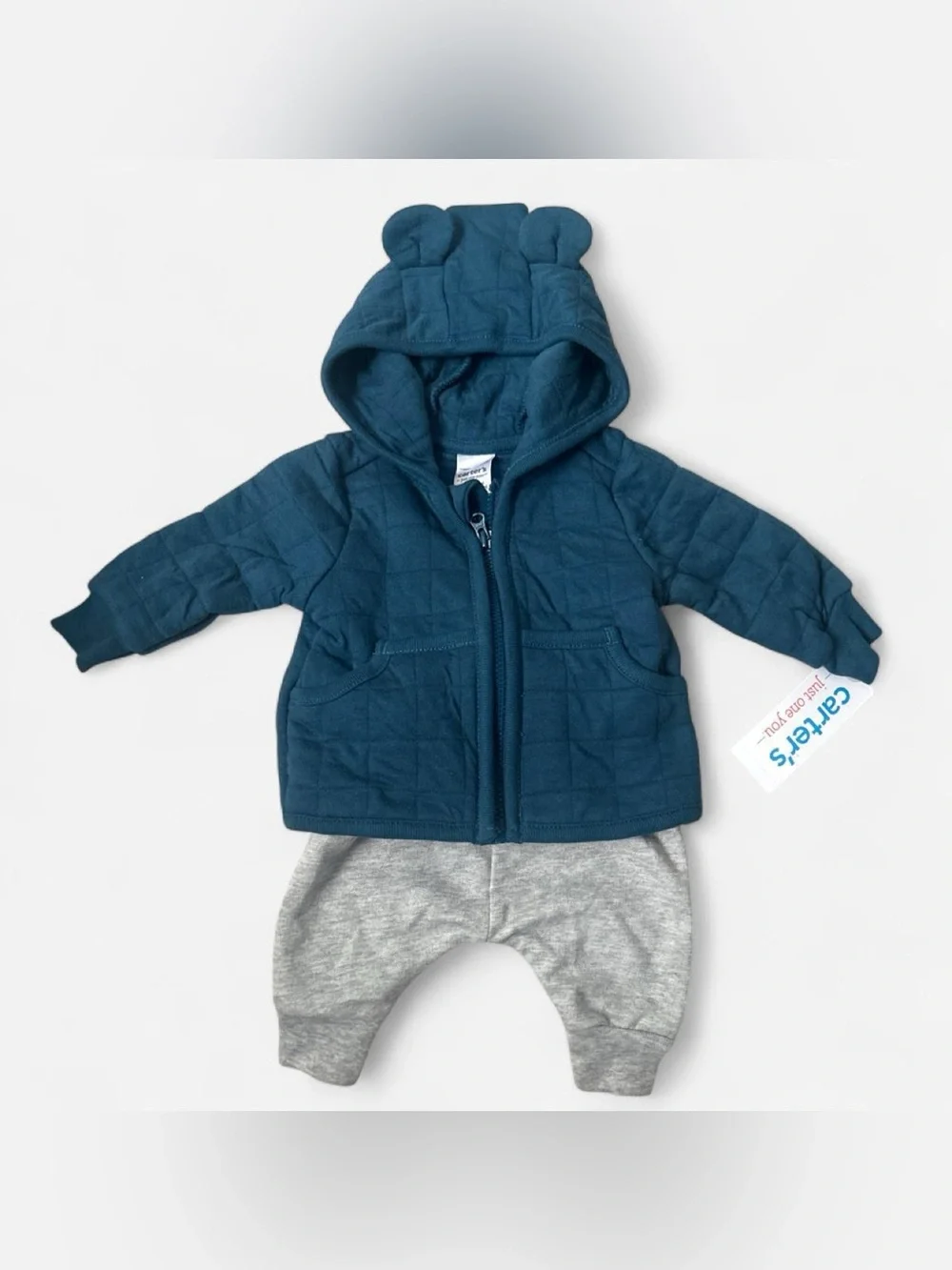 Carter's Quilted Hooded Jacket & Pants Set - Blue and Gray